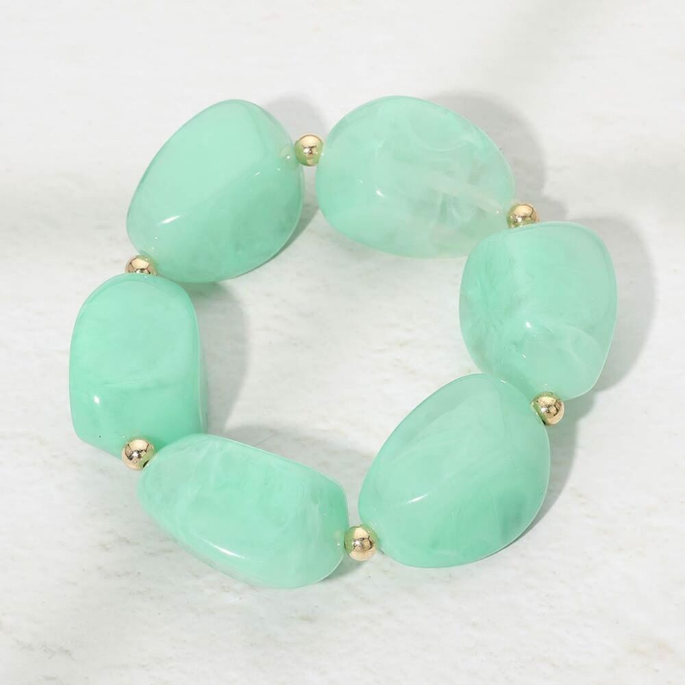 Mint Beaded Chunky Pebble Stone Resin Stretch Bracelet Modern Jewelry